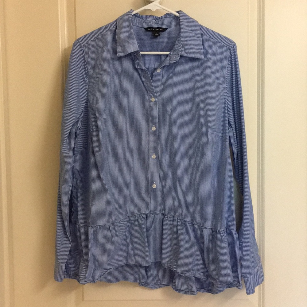 Pinstripe Collared Shirt w/ Peplum Hem